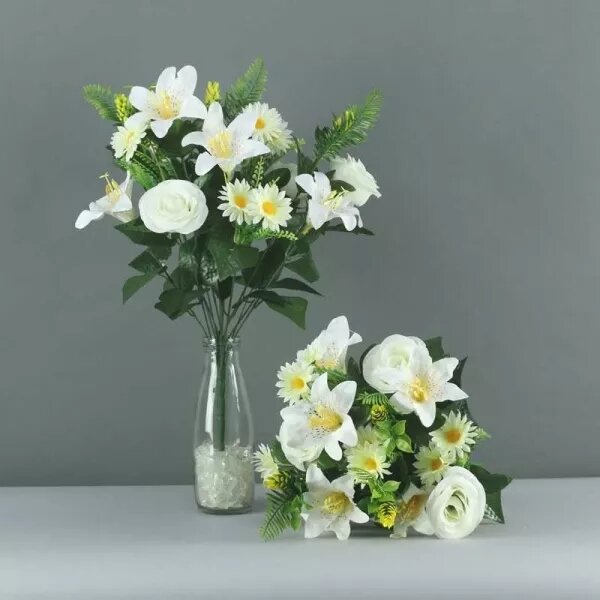 Artificial - Lily/Rose Mixed Bush - Cream