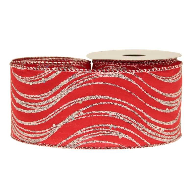 Ribbon - Satin - Glitter Waves - Red