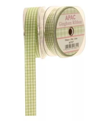 15mm x 20m Lime Small Check Gingham Ribbon (5/200)