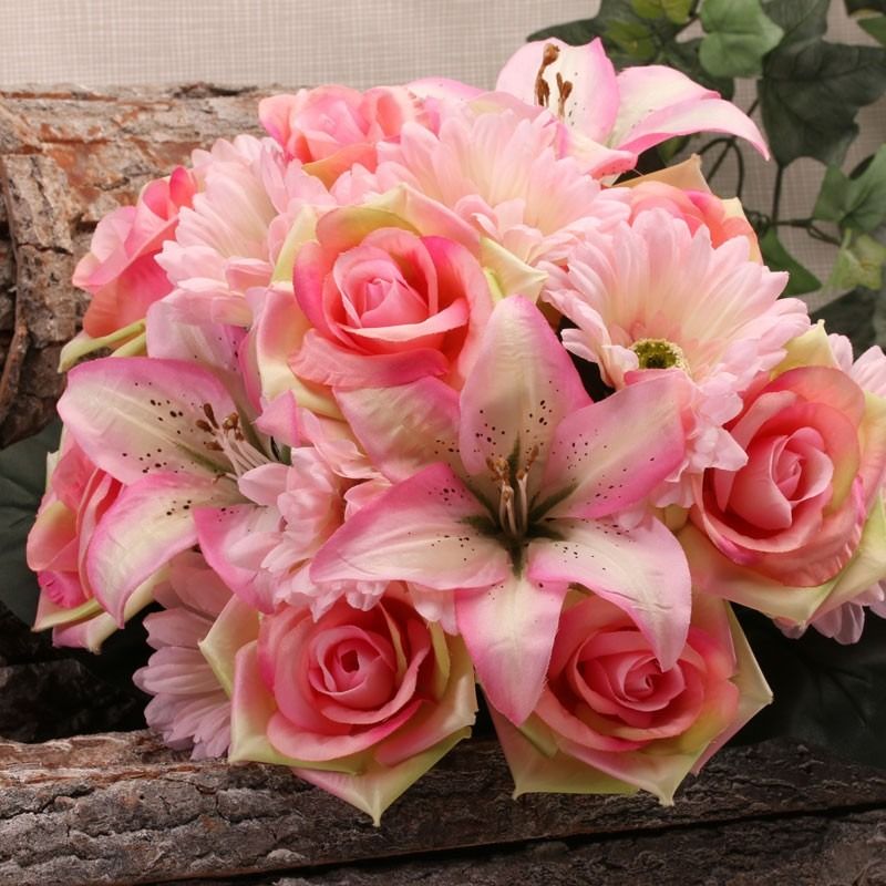 Artificial - Gerbera/Rose Lily Bush - Pink