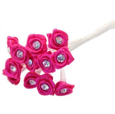 Artificial - Rose with Diamante - Cerise
