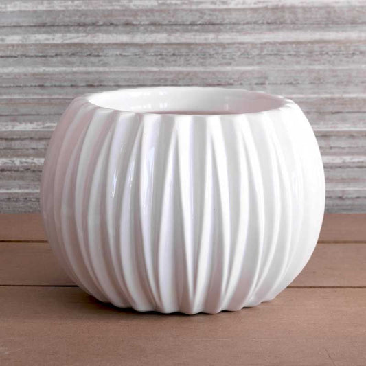 Ceramic - Ribbed Pot - White
