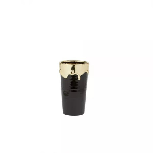 Ceramic - Black & Gold Drip Vase
