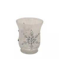 Glass - Snowflake Candle Holder - White/Silver